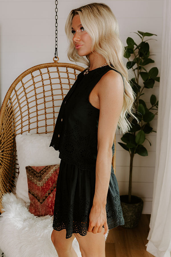 Rose All Day Eyelet Tank in Black Image 3