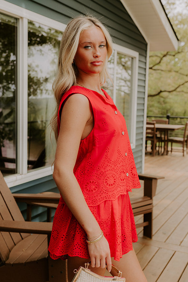 Rose All Day Eyelet Tank in Red Image 5