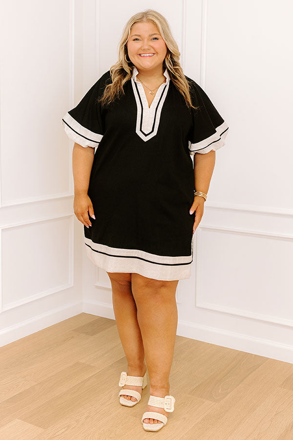 Boardwalk Babe Linen-Blend Mini Dress in Black Curves Image 1