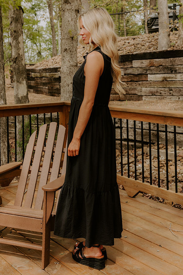 Graceful Moments Button Down Midi Dress in Black Image - 4