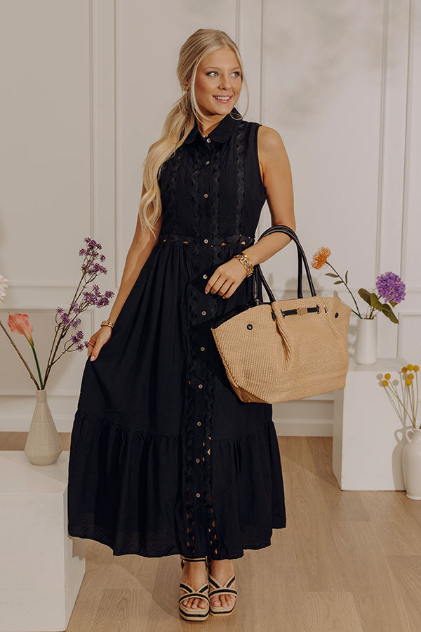 Graceful Moments Button Down Midi Dress in Black Image - 1