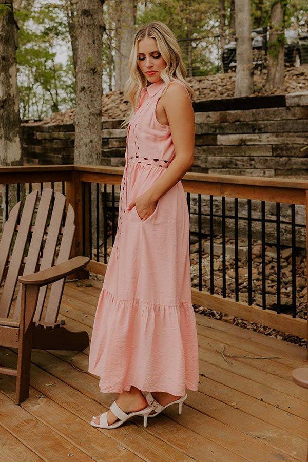pink button down midi dress Petal Pink Button Down Midi Dress Rhinestone Angel