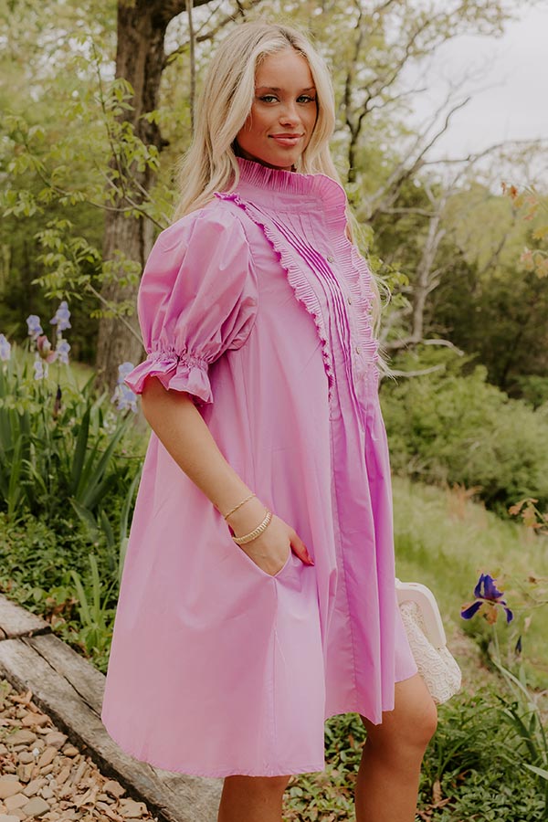 purple pleated mini dress Orchid Dusty Purple Pleated High Neck Mini Dress