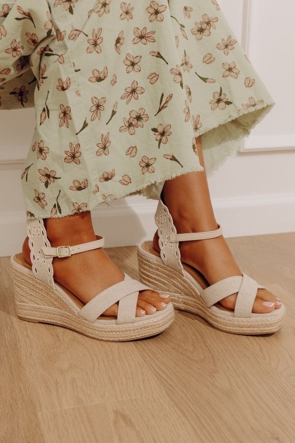 The Madeline Espadrille Wedge in Oatmeal Image - 1