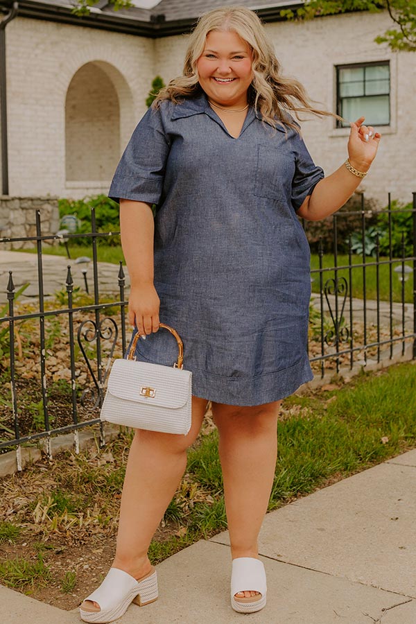 mini casual dress Casual Hangout Chambray Mini Dress Curves 2XL / denim dark wash