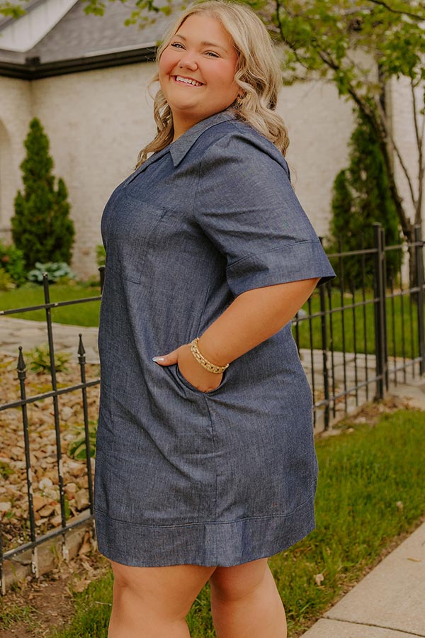Casual Hangout Chambray Mini Dress Curves Casual Hangout Chambray Mini Dress Curves