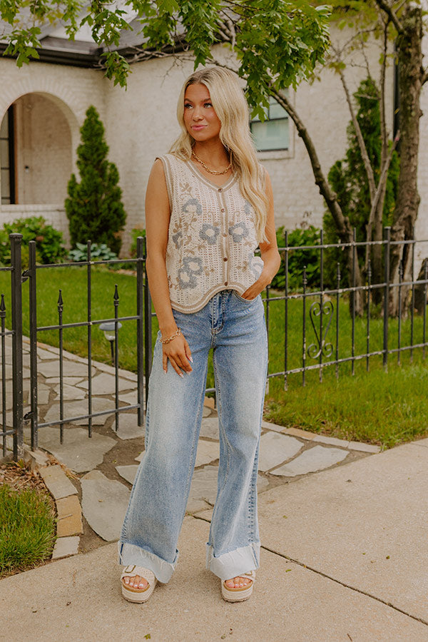 Boho Lifestyle Floral Knit Vest Top Image 2