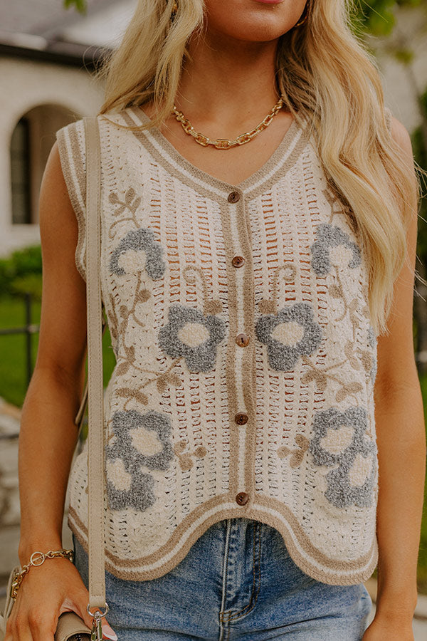 Boho Lifestyle Floral Knit Vest Top Image 3