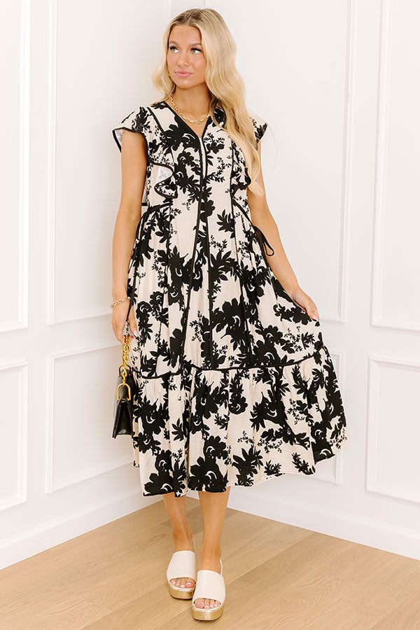 Honey And Hibiscus Floral Midi Dress in Black Image 1