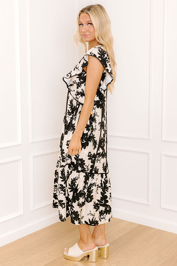 Honey And Hibiscus Floral Midi Dress in Black Image 3
