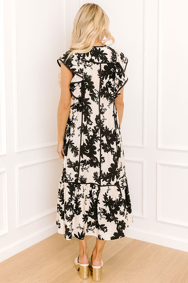 Honey And Hibiscus Floral Midi Dress in Black Image 5