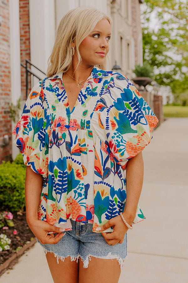 Cozumel Cutie Floral Top in Blue Image 3
