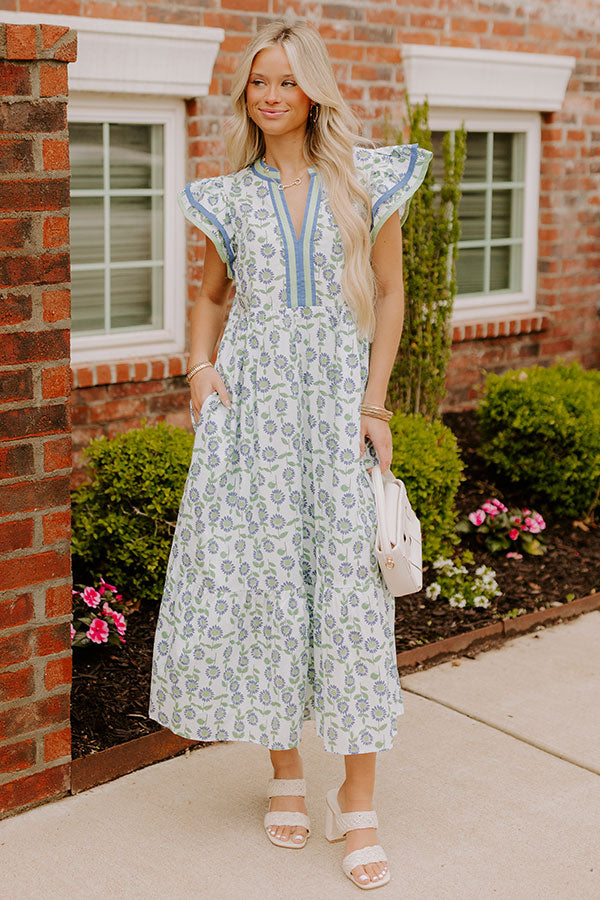 mint floral midi dress Mint Floral Print Lace Trim Corset Style Midi Dress