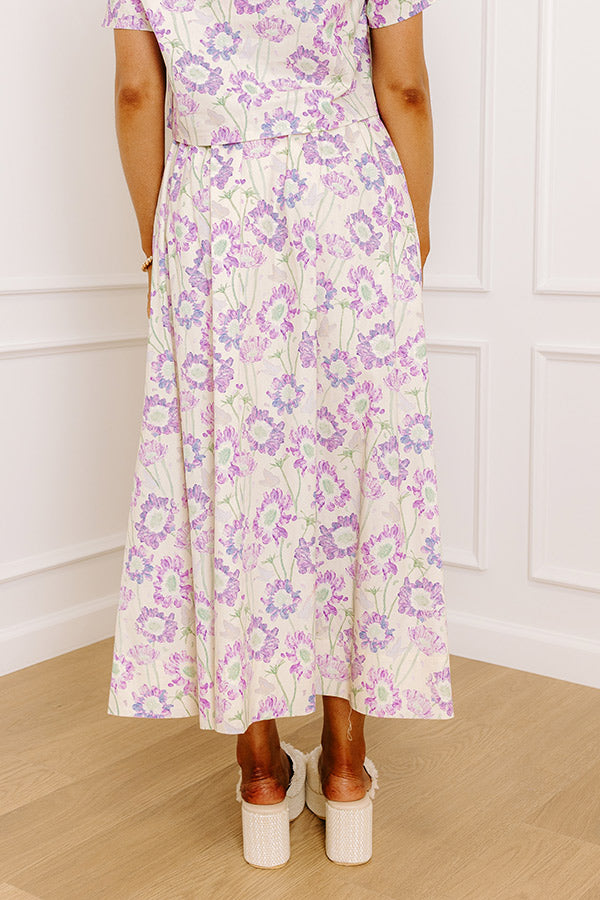 Butterfly Garden High Waist Floral Midi Skirt in Lavender Image 5