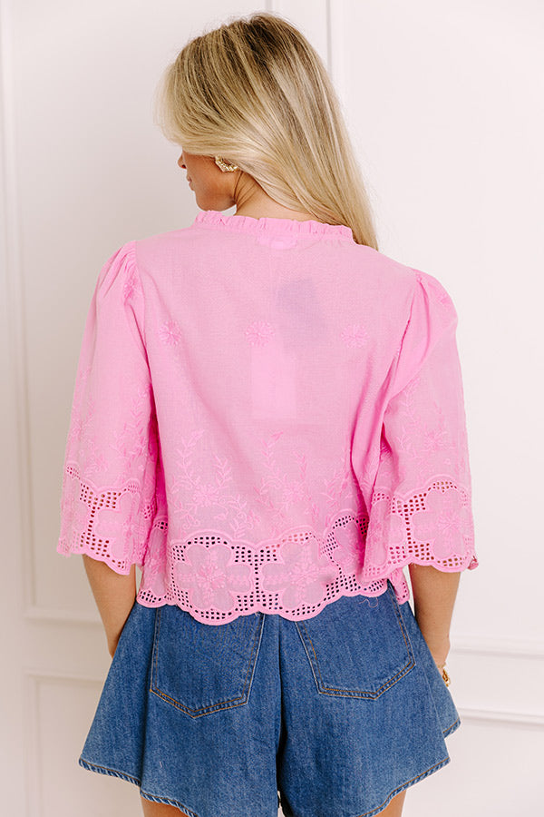 Boho Charm Embroidered Front Tie Top in Pink Image 5