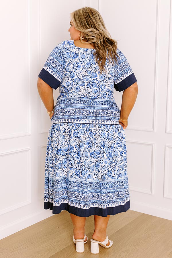 Bright Days Ahead Floral Midi Dress in Blue Curves Image 4