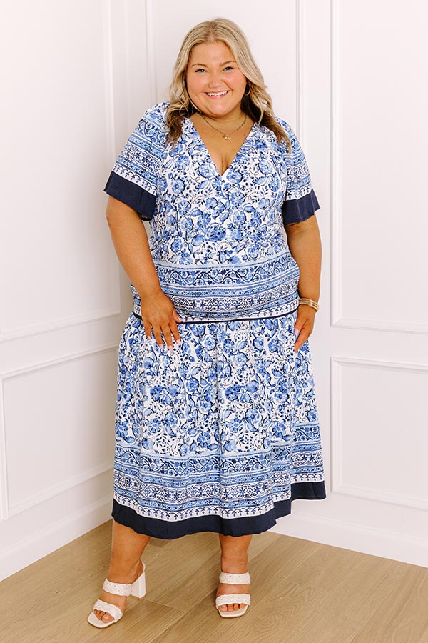 Bright Days Ahead Floral Midi Dress in Blue Curves Image 5