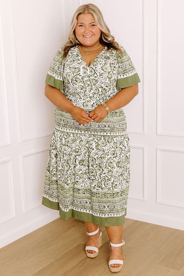 Bright Days Ahead Floral Midi Dress in Olive Curves Image 1