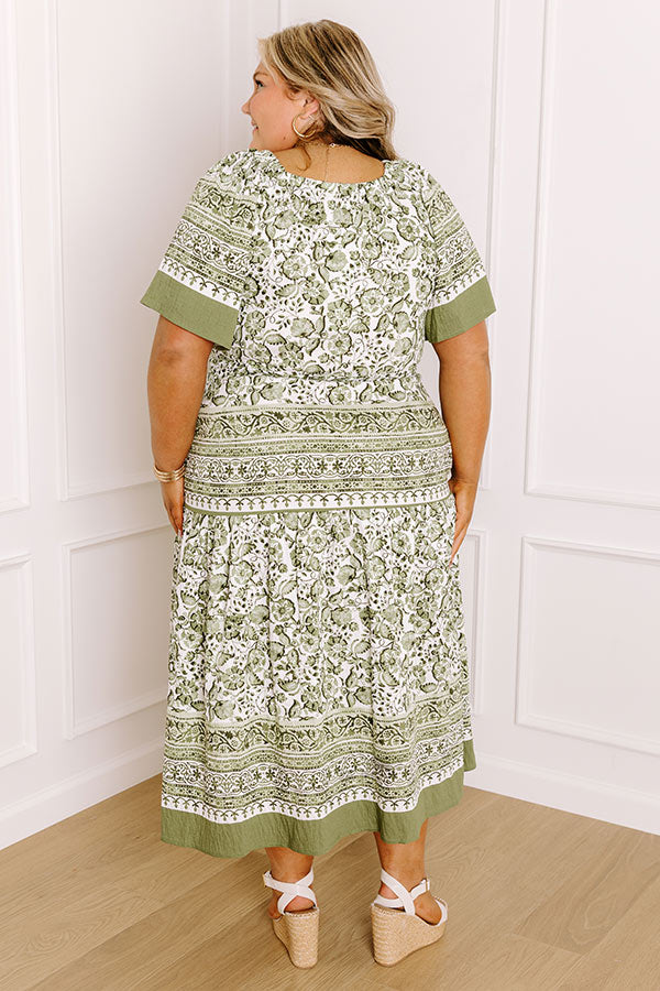 Bright Days Ahead Floral Midi Dress in Olive Curves Image 4