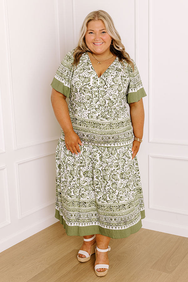 Bright Days Ahead Floral Midi Dress in Olive Curves Image 5