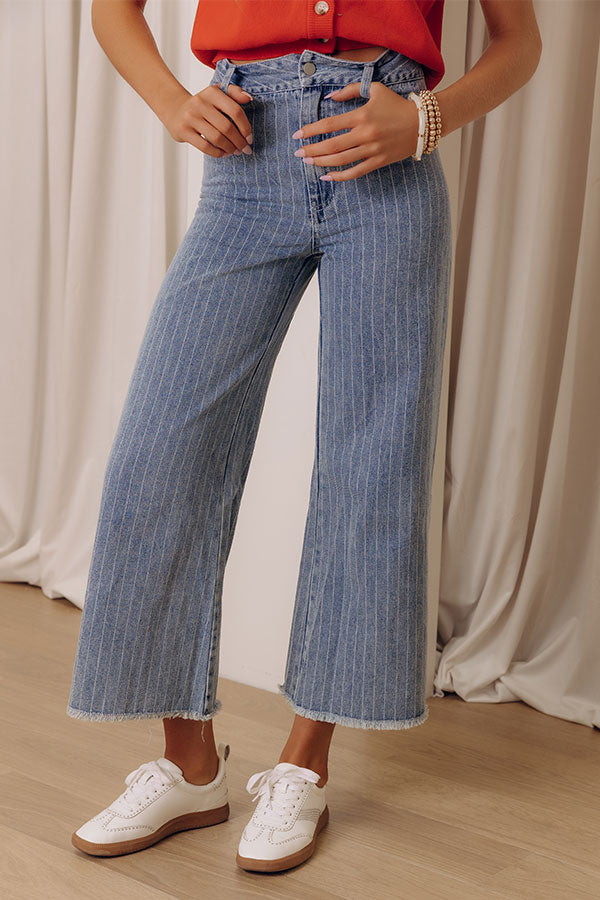 The Brinley Midrise Wide Leg Stripe Jean Image - 2