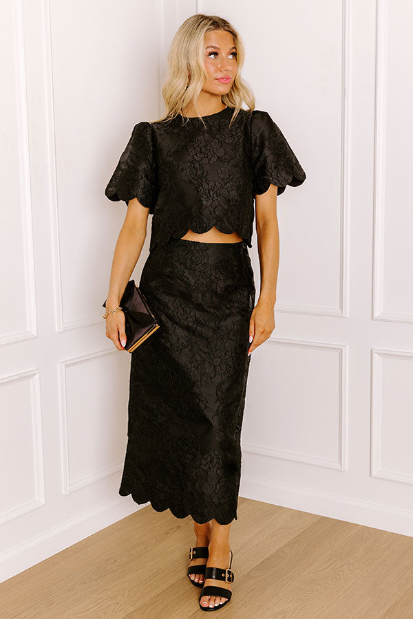 Garden Soiree High Waist Jacquard Maxi Skirt in Black Image 2