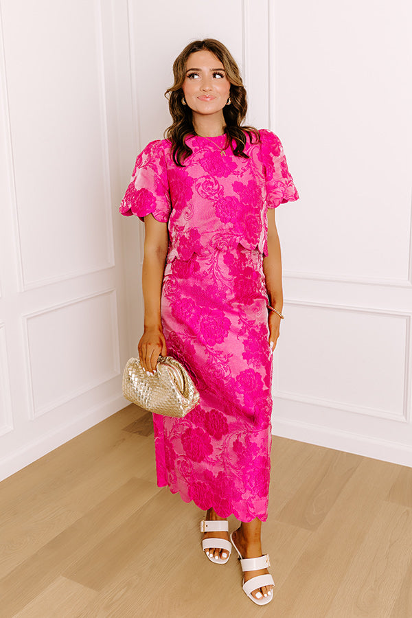 Garden Soiree High Waist Jacquard Maxi Skirt in Hot Pink Image 1