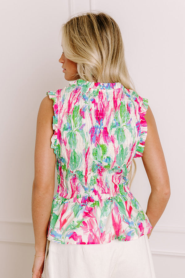 Colorful Personality Front Tie Smocked Top Image 5