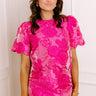 Garden Soiree Floral Jacquard Top in Hot Pink Image 1
