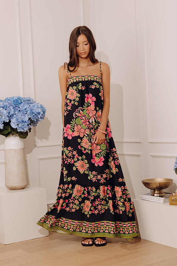 Capri Villa Floral Maxi Dress in Black