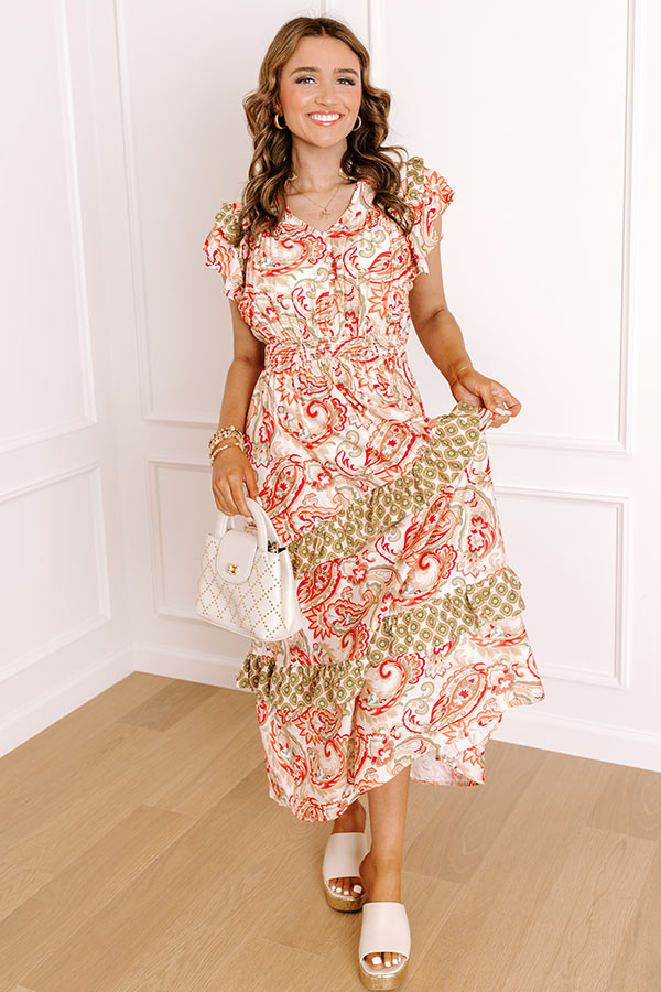 Paisley Picnic Asymmetrical Ruffle Midi Dress S / red Paisley Picnic Asymmetrical Ruffle Midi Dress S / red