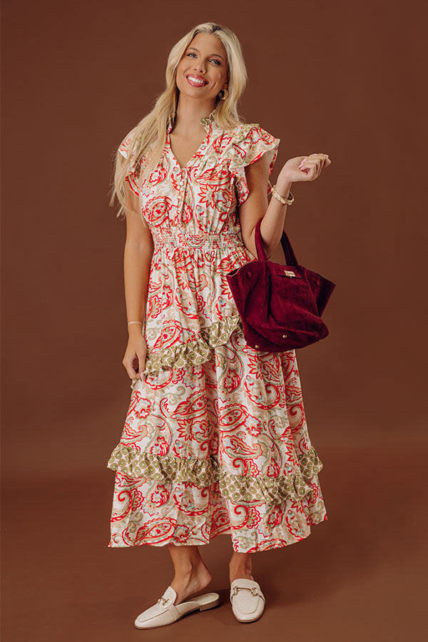 Paisley Picnic Asymmetrical Ruffle Midi Dress Image - 2