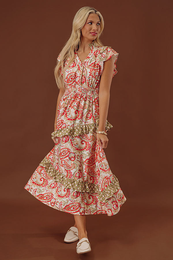 Paisley Picnic Asymmetrical Ruffle Midi Dress Image - 1
