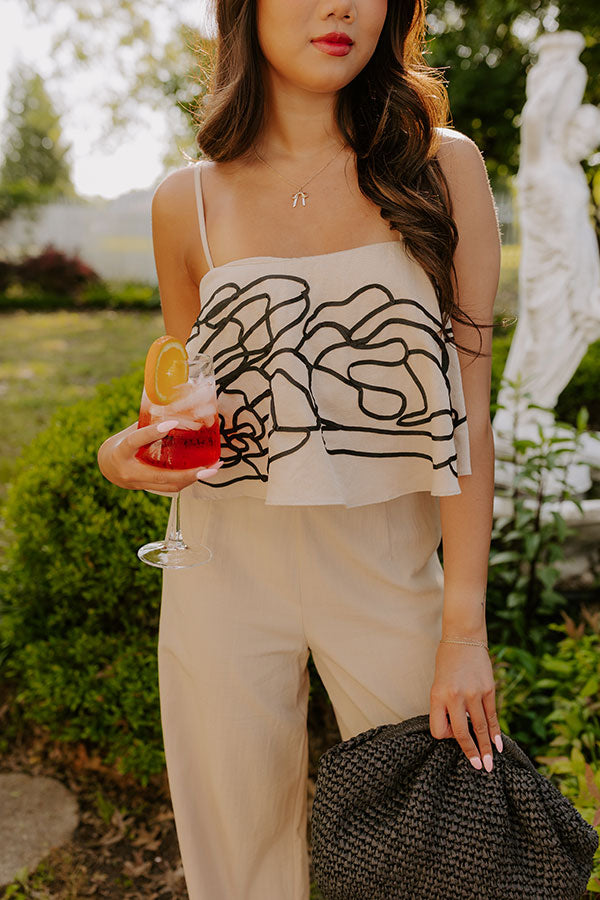 First Class Chic Embroidered Crop Top in Iced Latte Image 3