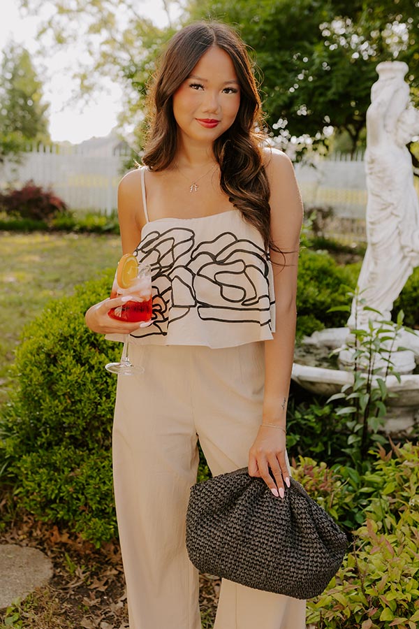 First Class Chic Embroidered Crop Top in Iced Latte Image 1
