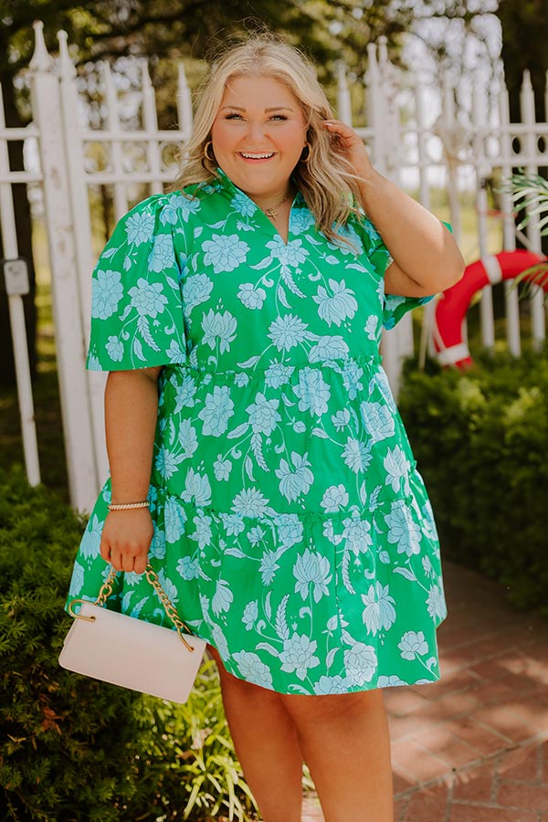 Charmed Feeling Floral Mini Dress in Green Curves 2XL / Green Charmed Feeling Floral Mini Dress in Green Curves 2XL / Green