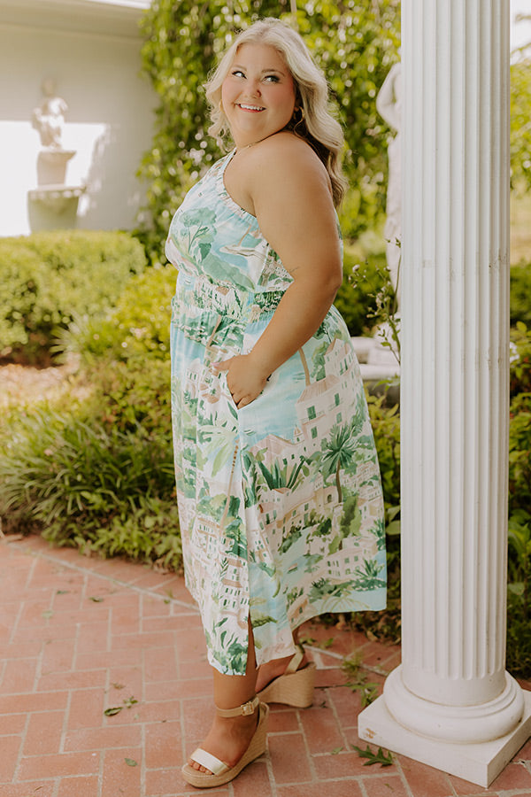 Strolling Through Capri Linen-Blend Midi Dress Curves 2XL / aqua Strolling Through Capri Linen-Blend Midi Dress Curves 2XL / aqua