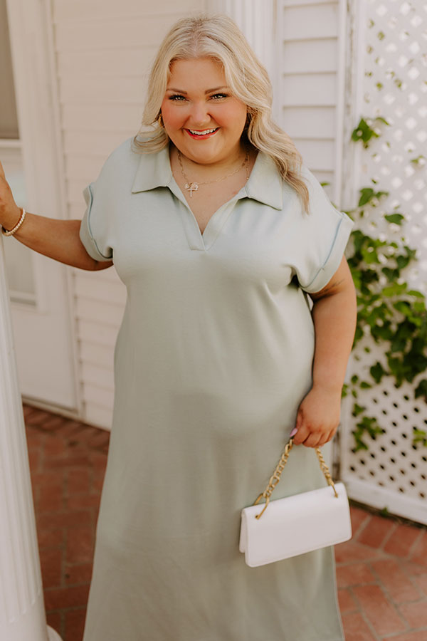collared t shirt dress Cue The Casual T-shirt Midi Dress in Sage Curves 1XL / Sage