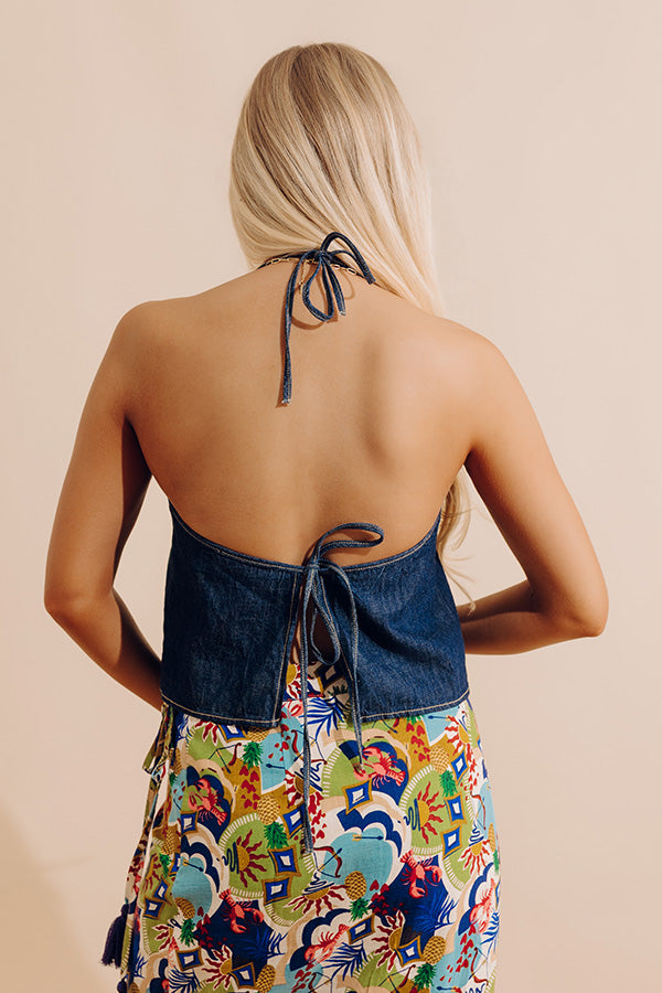 Block Party Ready Denim Halter Top Image - 2