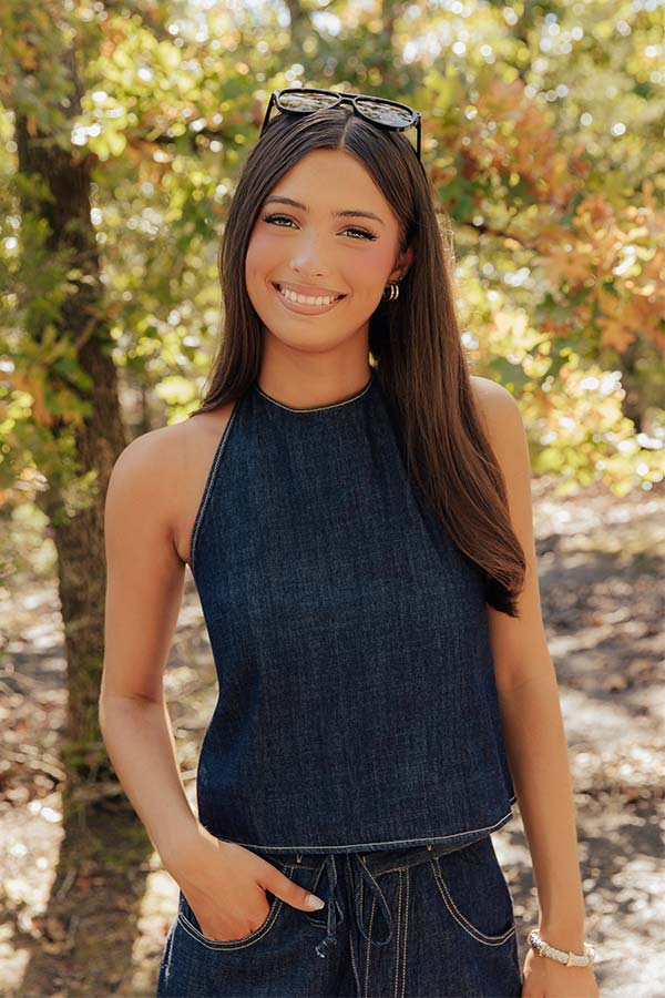 Block Party Ready Denim Halter Top Image - 1