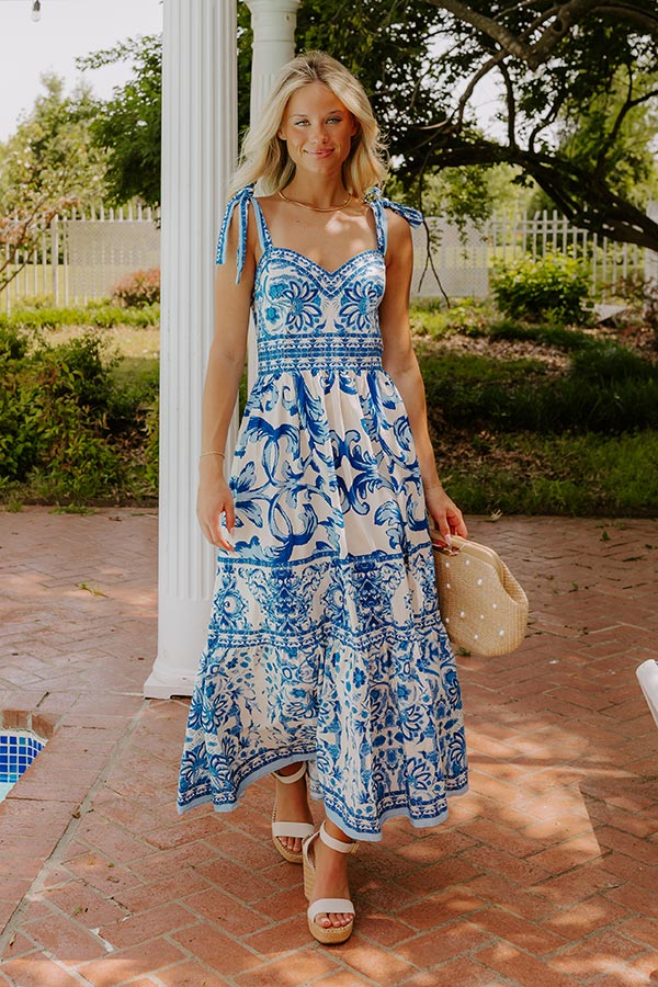 knee length dresses for ladies French Riviera Floral Midi Dress in Blue main image 0