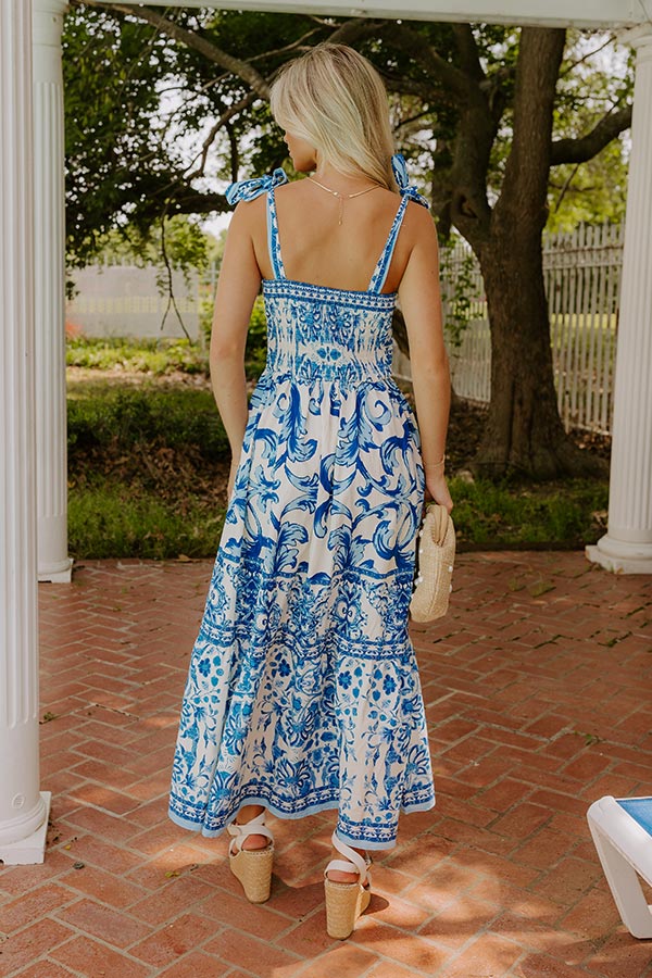 French Riviera Floral Midi Dress in Blue French Riviera Floral Midi Dress in Blue