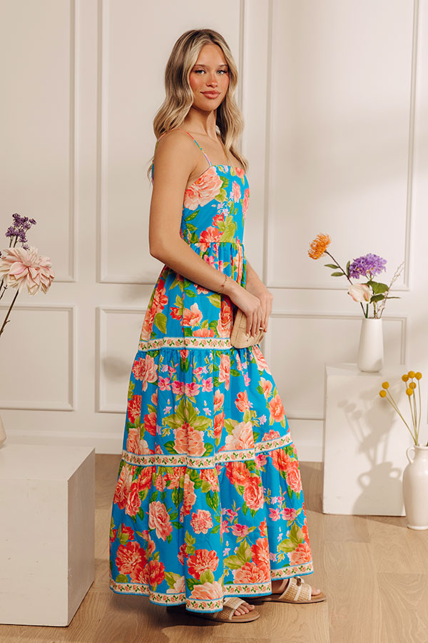 Peonies Pretty Floral Midi Dress L / ocean-blue Peonies Pretty Floral Midi Dress L / ocean-blue