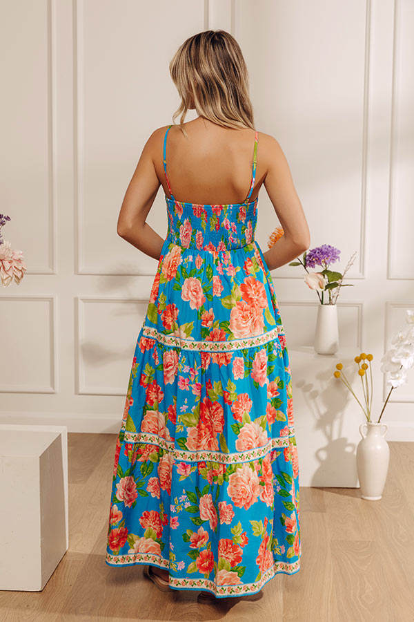 Peonies Pretty Floral Midi Dress L / ocean-blue Peonies Pretty Floral Midi Dress L / ocean-blue