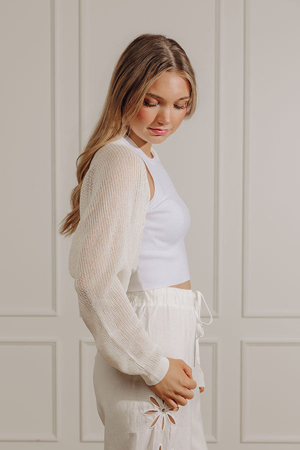 Chic Moment Linen-Blend Knit Shrug in Ivory Image - 2