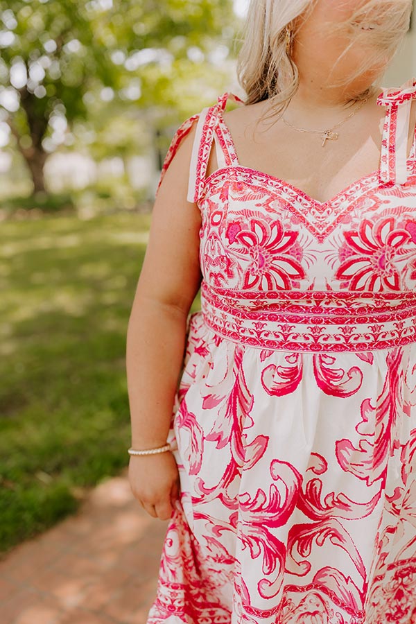French Riviera Floral Midi Dress in Hot Pink Curves 3XL / Hot-Pink French Riviera Floral Midi Dress in Hot Pink Curves 3XL / Hot-Pink