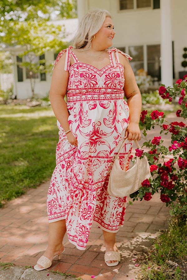 plus size floral midi dress French Riviera Floral Midi Dress in Hot Pink Curves 3XL / hot-pink