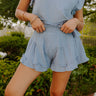 Coastal Muse Gauze High Waist Ruffle Shorts in Airy Blue Image 1