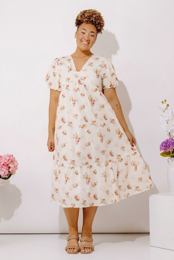 Field Of Grace Floral Midi Dress Curves Image - 1