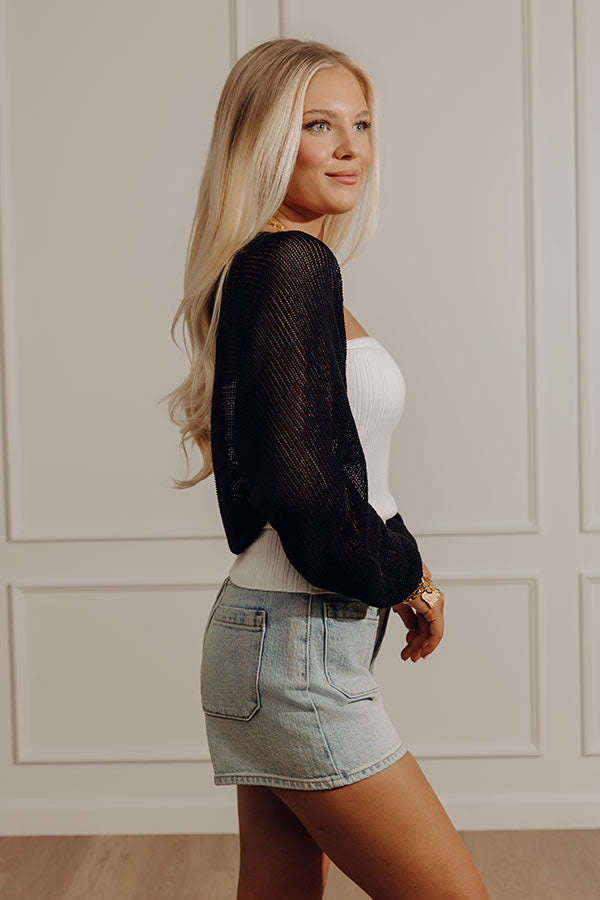 Chic Moment Linen-Blend Knit Shrug in Black Image - 2